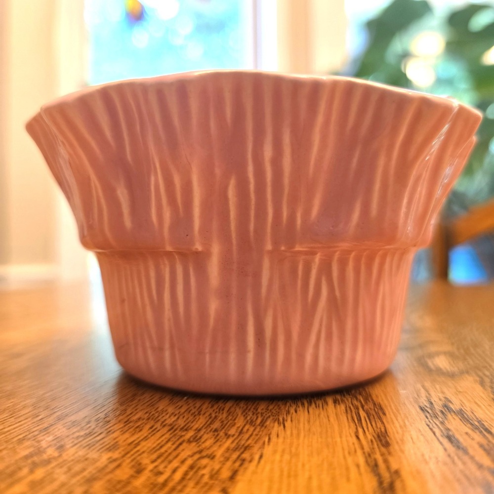 Vintage 1964 Miramar of California Pink Tree Bark Ruffled Bowl Planter 267 MCM